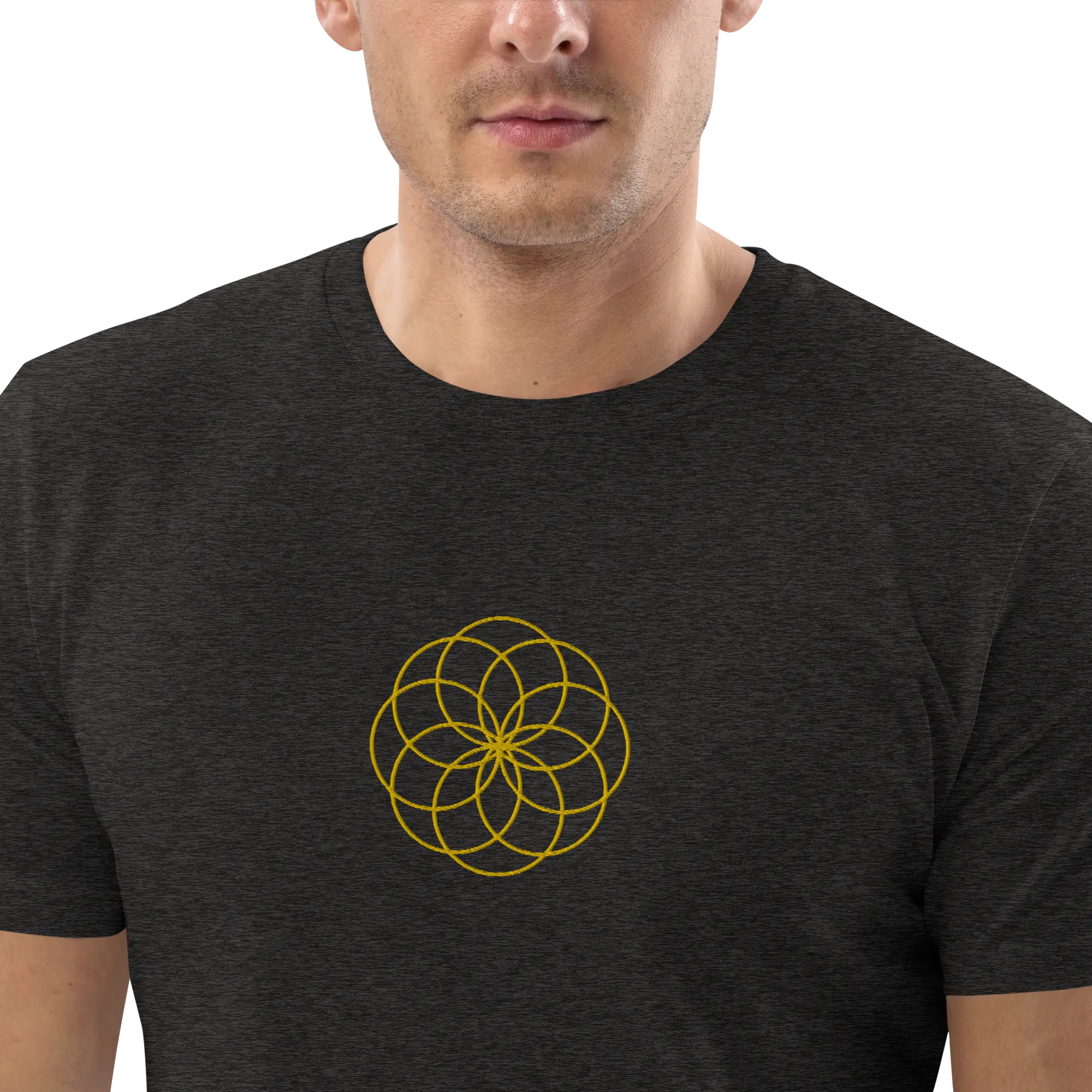 100% Organic Cotton ⋅ Gold Lotus of Life Embroidery ⋅ Men's T-Shirt ⋅ Black