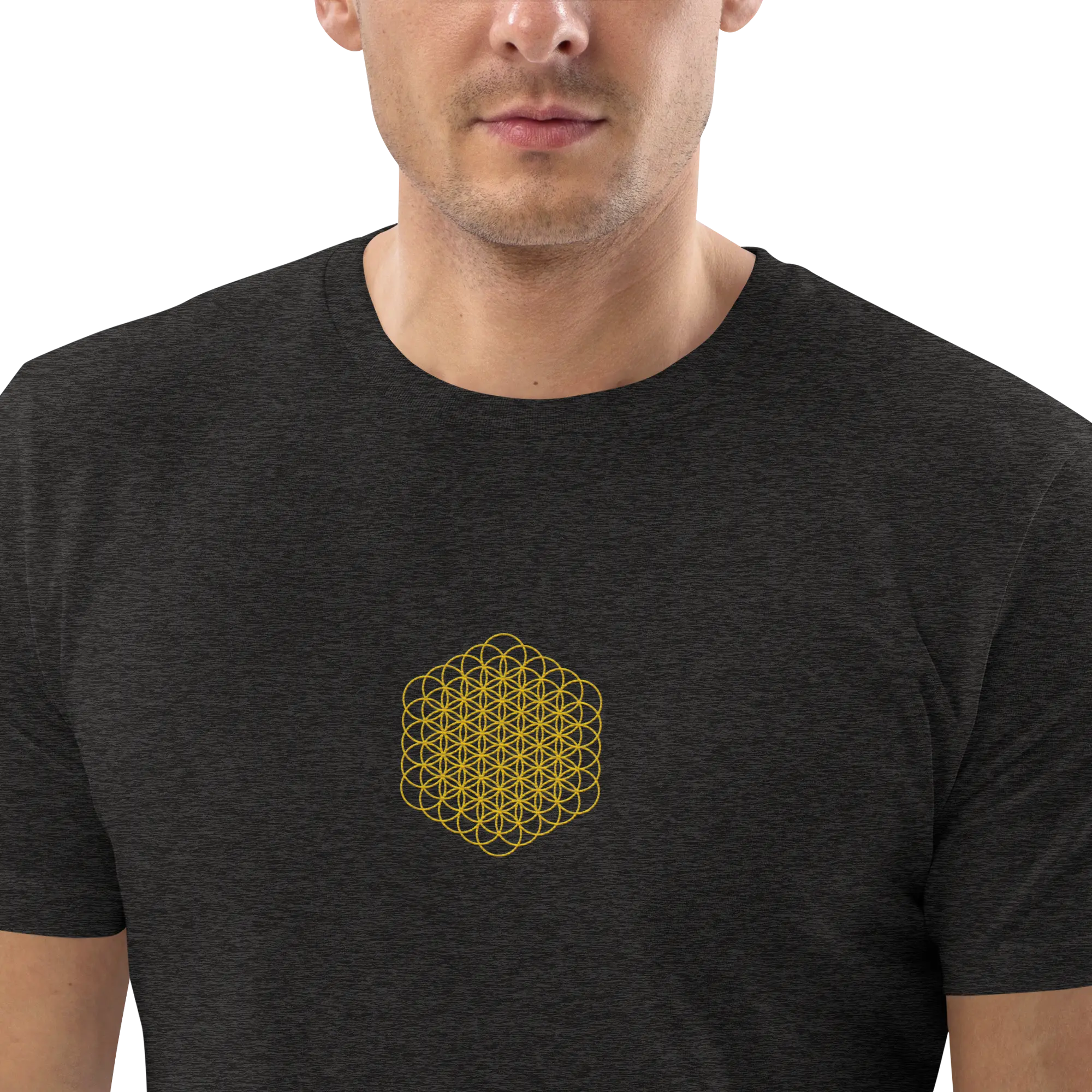 Gold Flower of Life Embroidery Dark Heather Grey T-Shirt