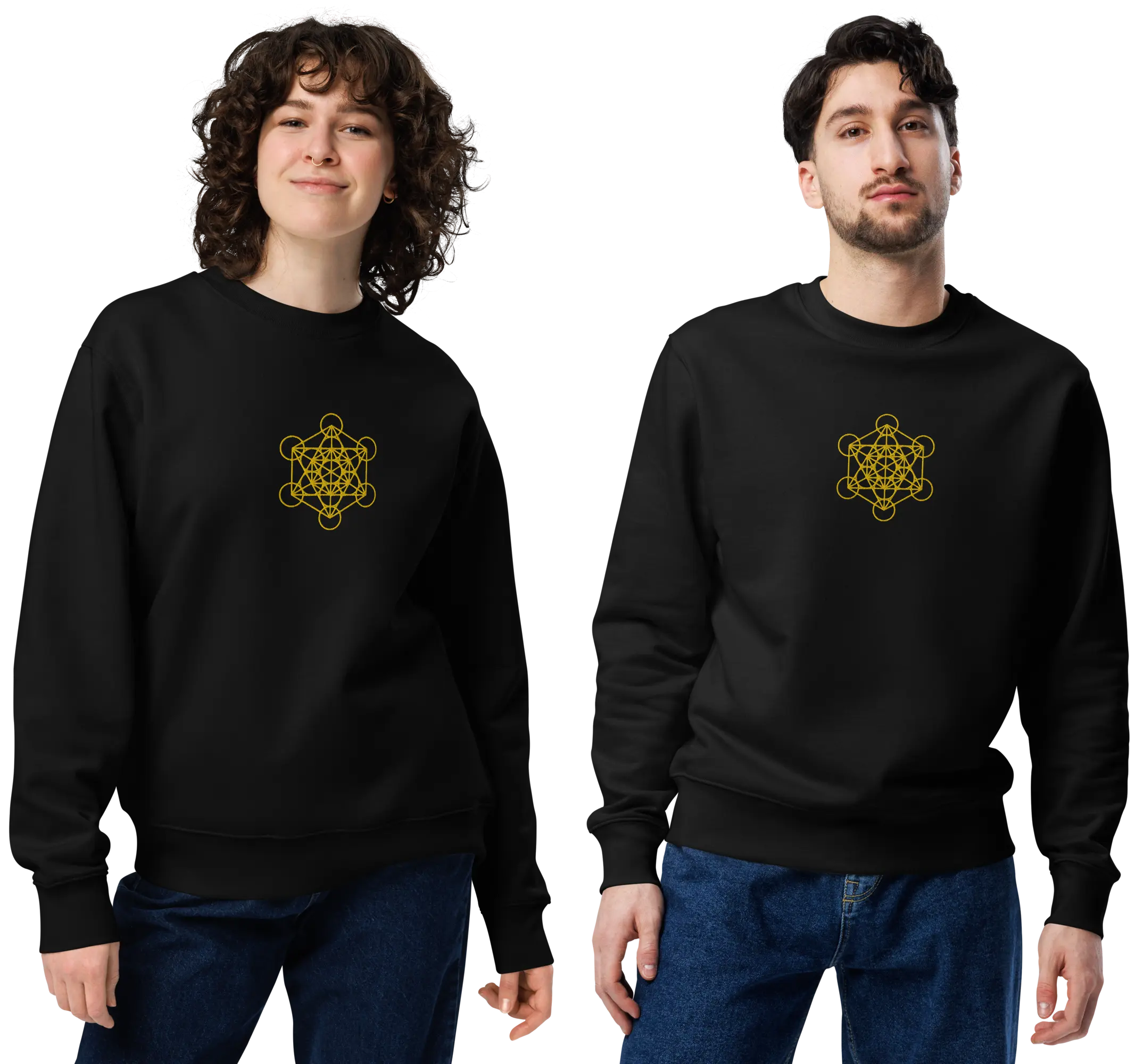 Gold Metatron's Cube Embroidery Black Sweatshirt