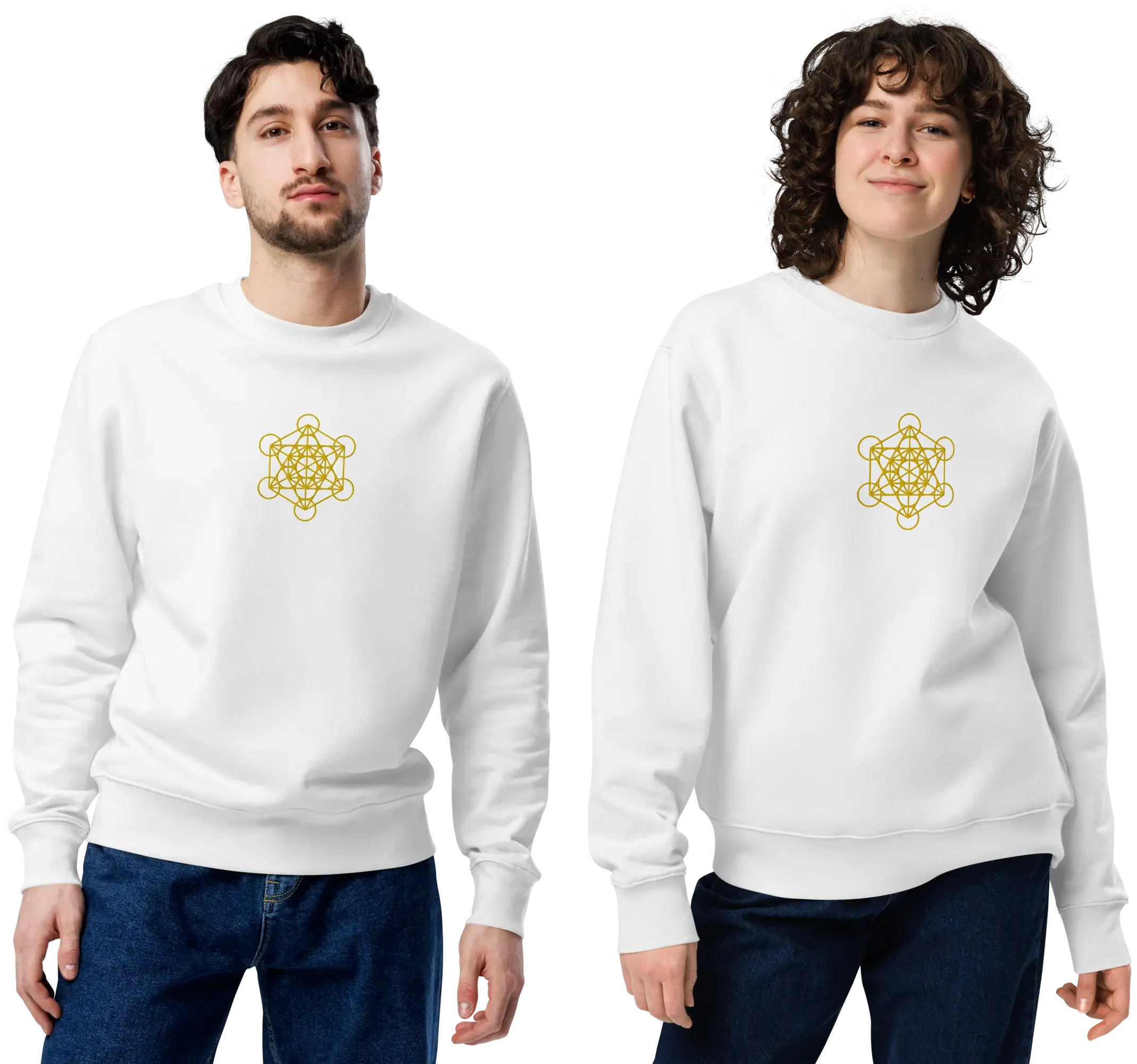 Gold Metatron's Cube Embroidery White Sweatshirt