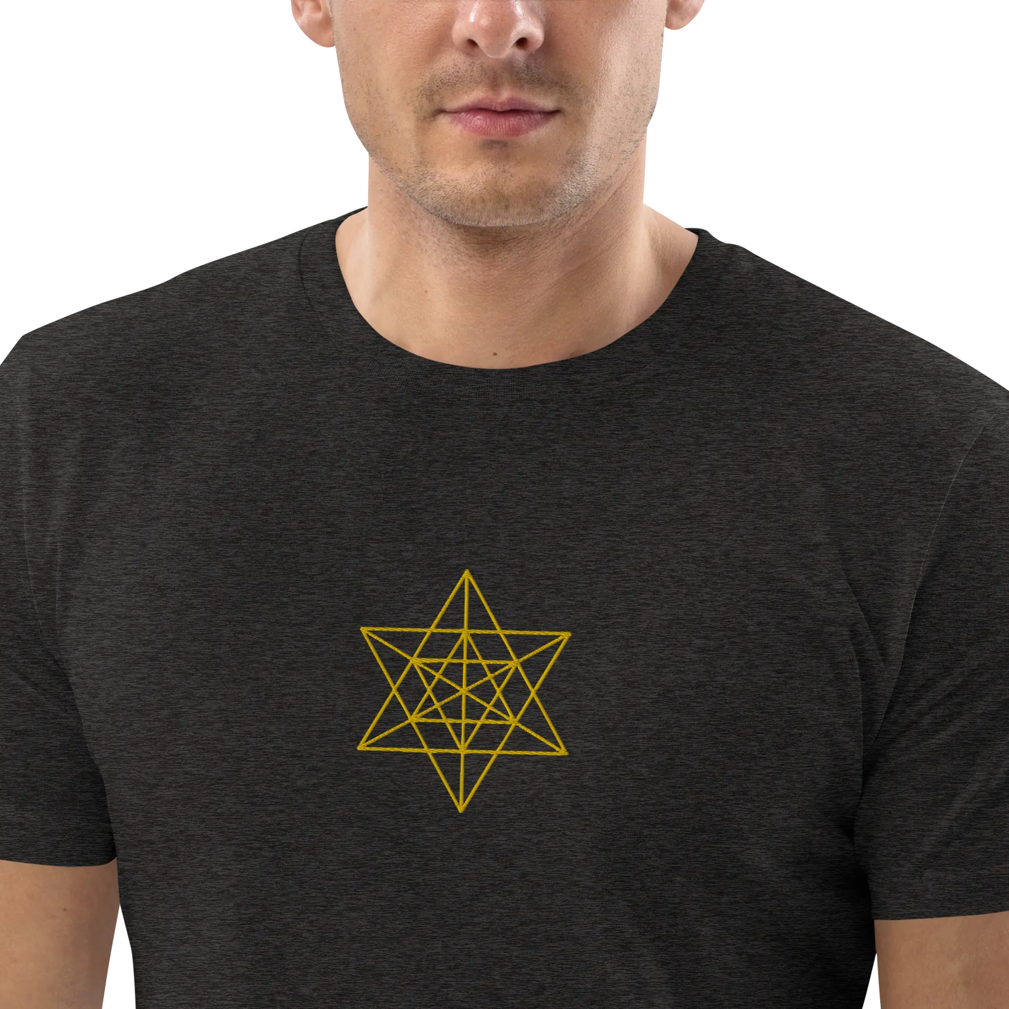 Gold Merkaba Embroidery Dark Heather Grey T-Shirt