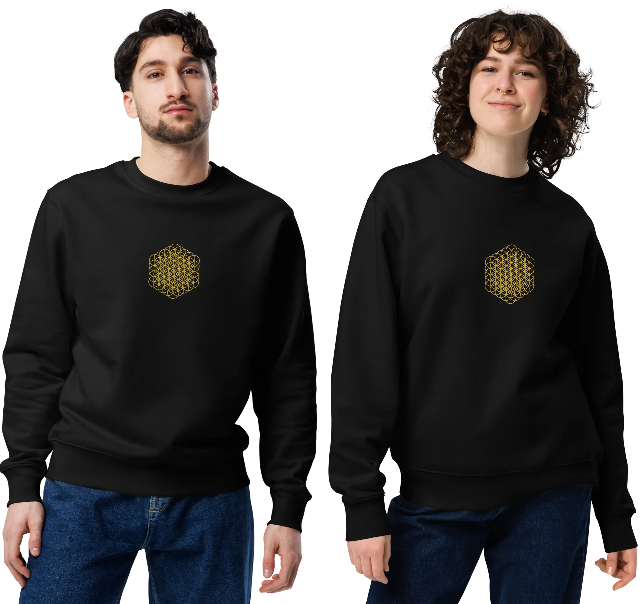 Gold Flower of Life Embroidery Black Sweatshirt