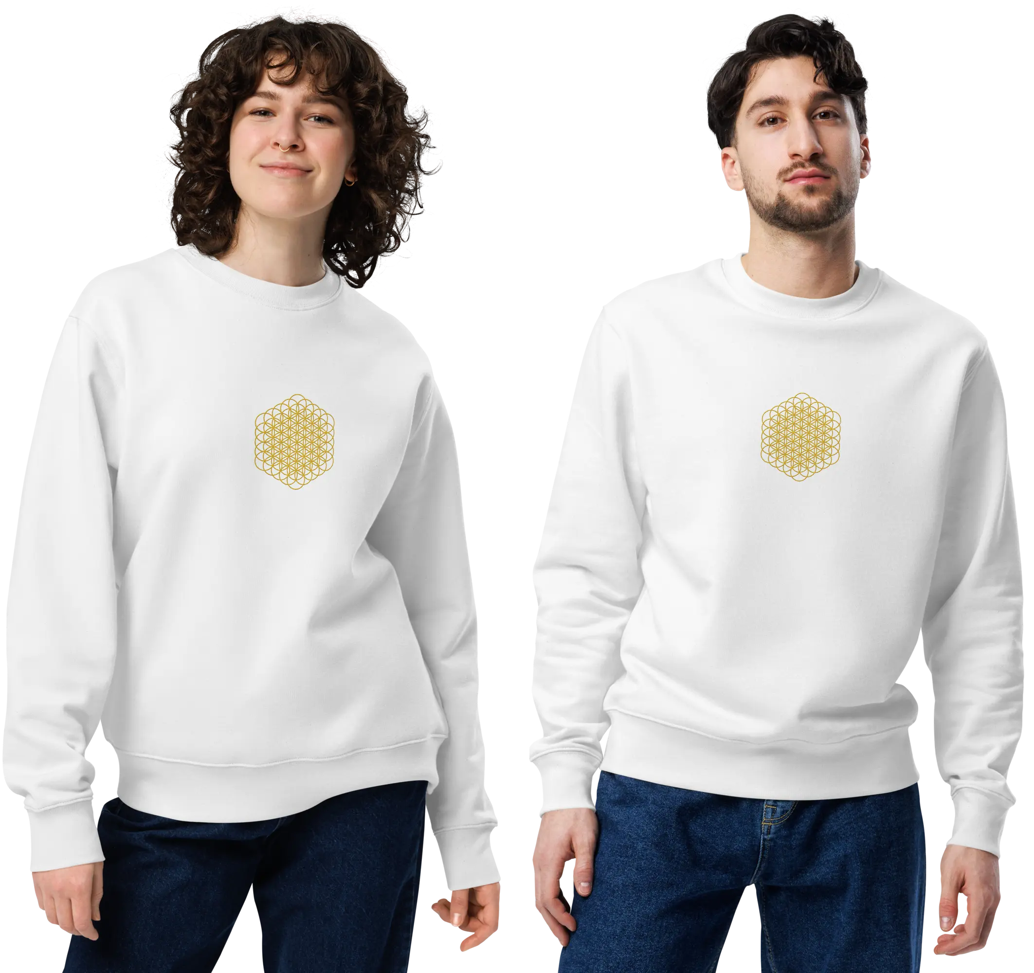 Gold Flower of Life Embroidery White Sweatshirt