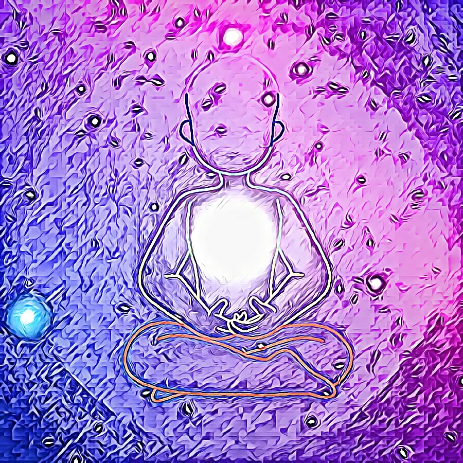Abstract meditator with heart glowing