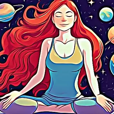 Lady meditating in space